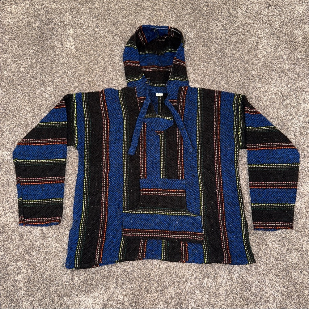 Artesanias Mexican Rasta Hippie Hoodie Size M Made In Mexico Multicolored Stripe